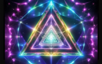 Three nested triangles surround by blue and purple shimmery lights